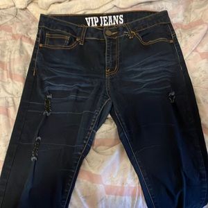 Very Dark blue jeans with brown sewing